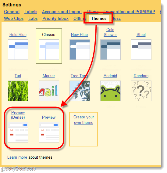 Forhåndsvisning av Gmail-tema