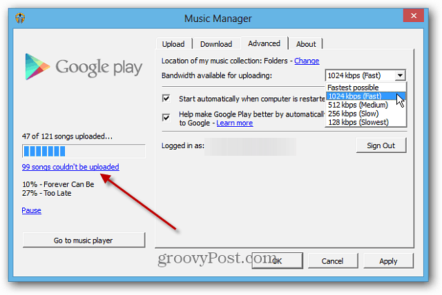 Opzioni di Music Manager