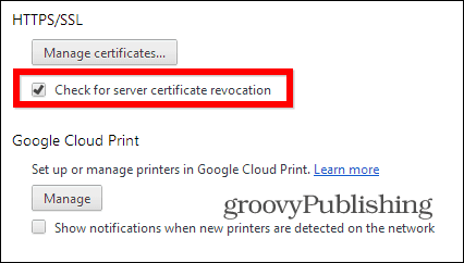 Configuración del comprobador de Heartbleed de Chrome habilitada