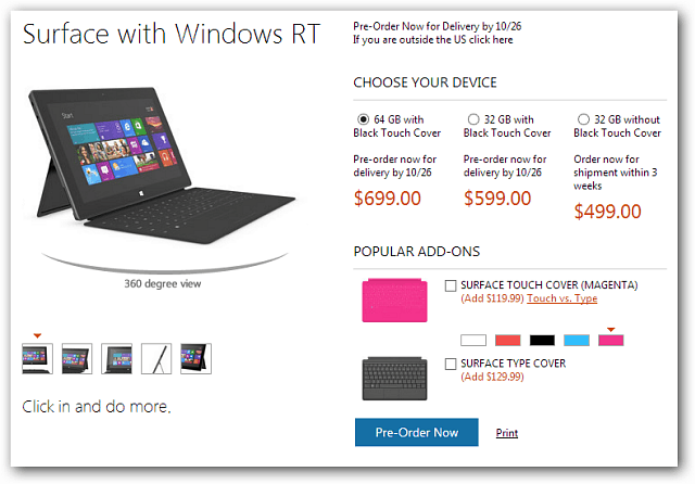 Microsoft annoncerer overfladet RT-tabletprissætning, tilgængelig til forudbestilling