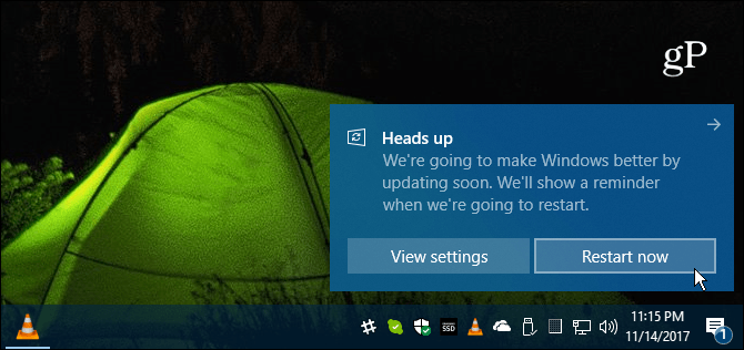 Windows 10-Neustartmeldung