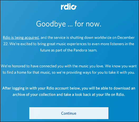 Служба трансляції музики Rdio завершується завтра