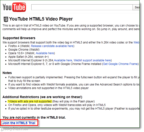 การเลือกใช้ YouTube HTML5