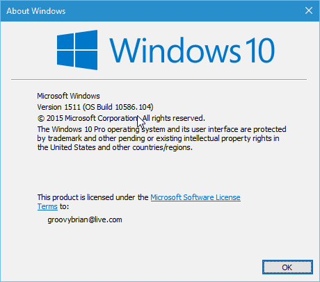 Version 1511 Build 10586.104