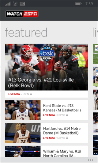 WatchESPN App Gains pour Windows Phone 8.1