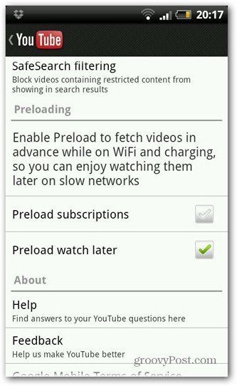 youtube android nouvelle version paramètre de précharge