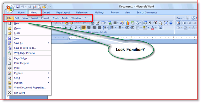 UBitMenu Sonrası Office 2007 Araç Çubuğu