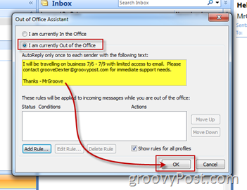 Microsoft Outlook'u Etkinleştirme / Açma Office Dışında Yardımcısı Otomatik Yanıtlama