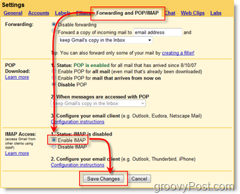 قم بتكوين GMAIL لإعادة توجيه iMAP إلى Outl