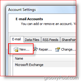 สร้างบัญชีเมลใหม่ใน Outlook 2007