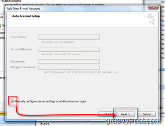 إنشاء حساب بريد جديد في Outlook 2007 يدويًا