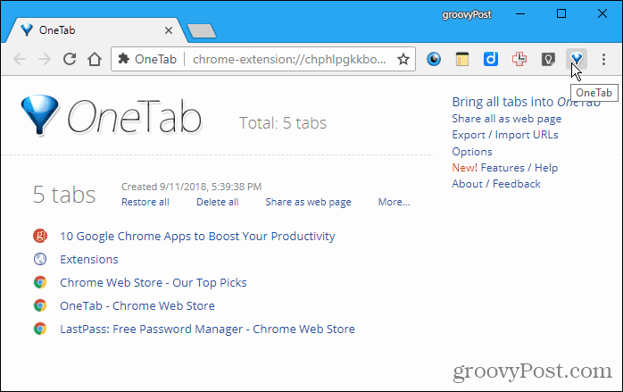 OneTab para Chrome