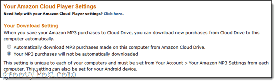 Amazon Cloud Player-indstillinger