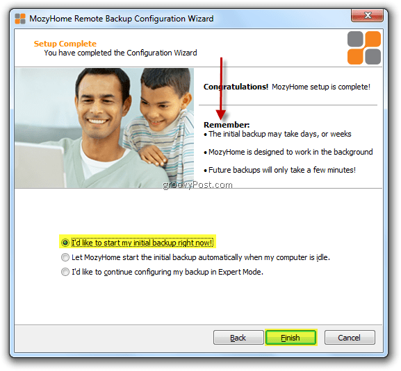 Begin de eerste back-up Begin de eerste back-up