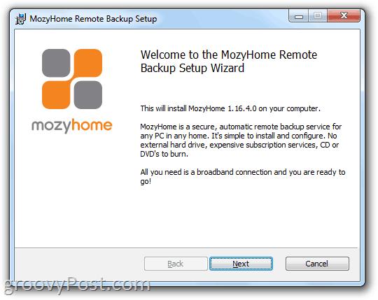 Mozy-installatiescherm Mozy-installatiescherm
