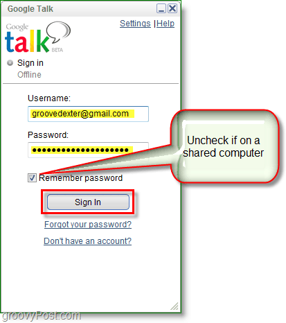 Google Talk-skärmdump - logga in