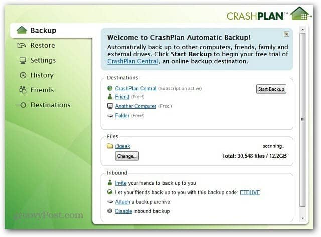 CrashPlan 스캔