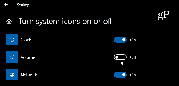 Apague el icono de sonido de Windows 10