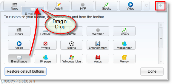 drang n déposer des boutons à la barre bing
