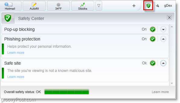 bing bar comprend une protection anti-pop-up et phishing
