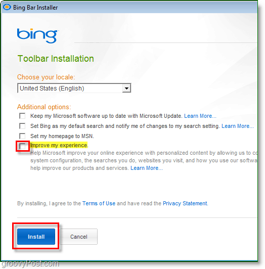 comment installer la barre d’outils bing et désactiver la fonctionnalité d’amélioration de mon expérience.