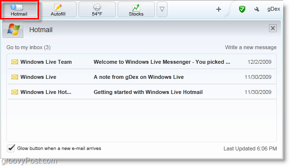 voir combien de nouveaux messages hotmail vous avez de la barre de bing