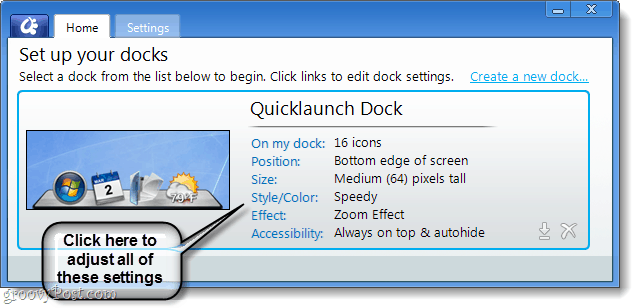 ตัวเลือกการปรับแต่ง Quicklaunch