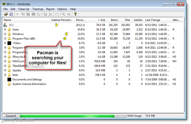 komputer szukający pacmana przez windirstat