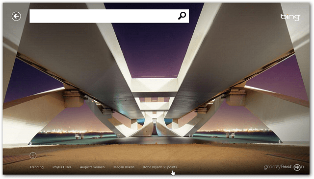 Aplikacija Windows 8 Bing pretraživački je zamišljena