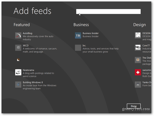 Windows 8 News Feed Lägg till