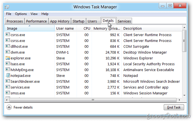 Windows 8 Taakbeheer Details Tab