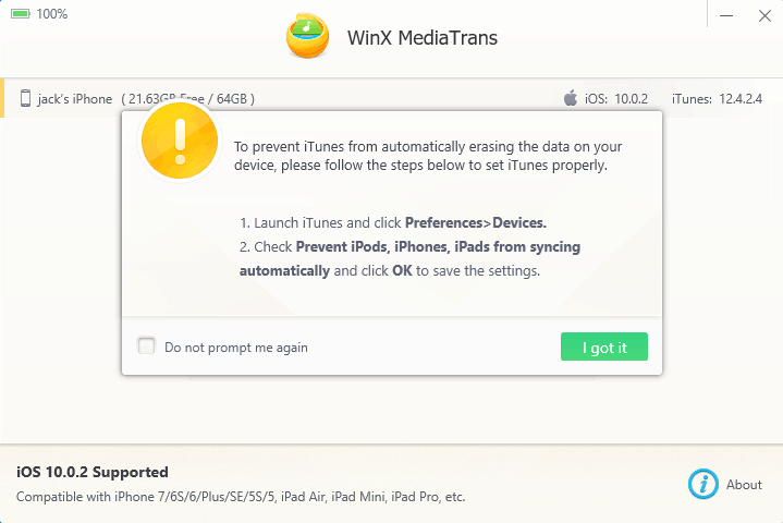 winx mediatrans varování pro itunes