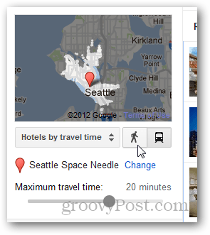wyszukiwarka hoteli Google hotele według czasu podróży pieszo