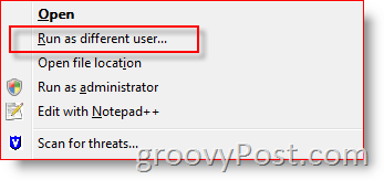 Pridėkite „Vykdyti kaip skirtingą vartotoją“ prie „Windows Explorer“ kontekstinio meniu, skirto „Vista“ ir „Server 2008“ :: groovyPost.com