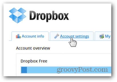 Dropboxアカウント設定タブ