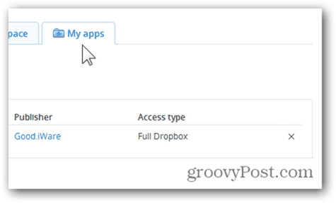 dropbox pestaña de mis aplicaciones