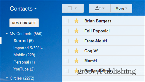 Contacten met Gmail-ster zijn gemarkeerd
