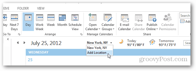 Come aggiungere e rimuovere le località meteorologiche nel calendario di Outlook 2013