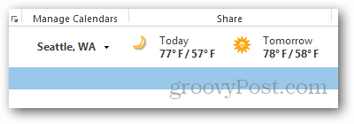 Kalendárová prehliadka programu Outlook 2013 - skvelé počasie v Seattle!