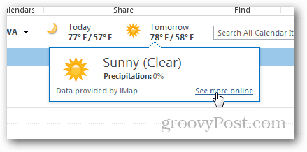 Prehliadka počasia v kalendári programu Outlook 2013 - viac online