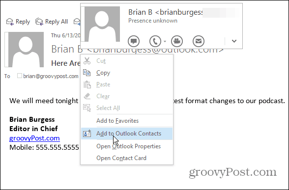 Tips om Outlook: Lägg till en ny kontakt direkt från ett meddelande