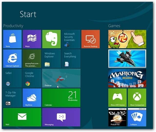 Masaüstü Öğelerini Windows 8 Başlangıç ​​Ekranına Sabitle