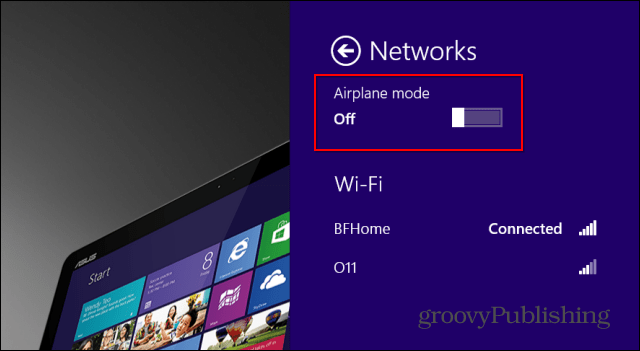 Modalità aereo Windows 8.1 disattivata