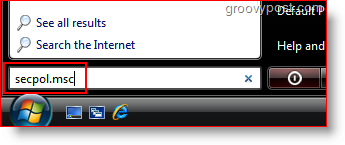 เปิดใช้ Secpol.msc จาก Windows Vista Seach Bar