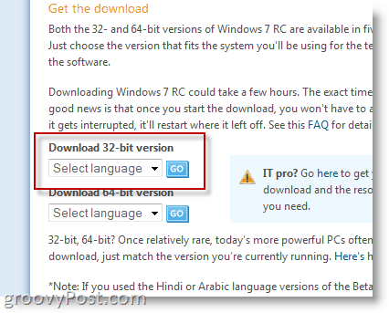 Lataa linkki Windows 7: n 32-bittiselle ja 64-bittiselle versiolle