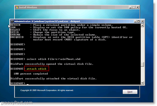 Windows 7 Native VHD Instalar Dual Boot Anexar VHD a partir do prompt do CMD