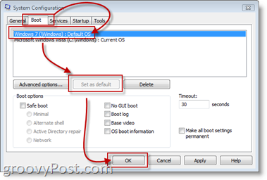 Konfigurer standard OS for Dual Boot System