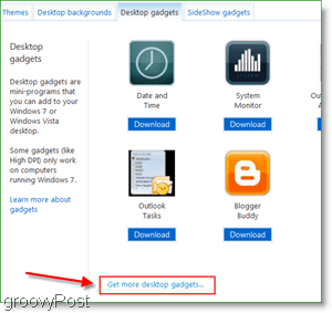 Klicken Sie auf der Windows-Site auf die Schaltfläche Weitere Desktop-Gadgets