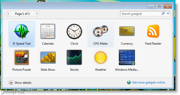 de nieuwe gadget verschijnt in het gadgetvenster van windows 7
