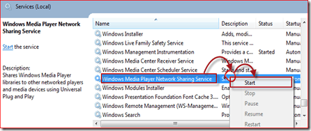 start Windows Media Player 12 service